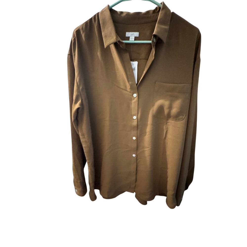 J. Jill Brown Button Down Long Sleeve‎ Pocket Blouse Shirt New NWT
